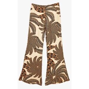 Farm Rio XS Pants Sand Yawanawa Banana Flare Bell Bottom Tropical NW0T